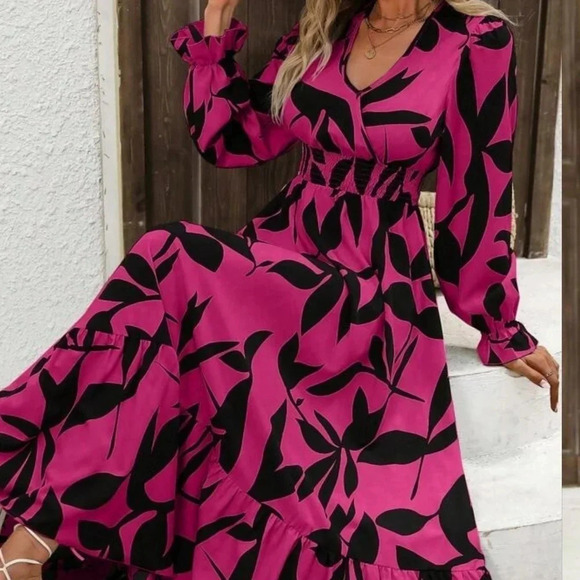 Women's Allover Print Long Sleeve High Waist Maxi Summer Dress - Picture 1 of 5